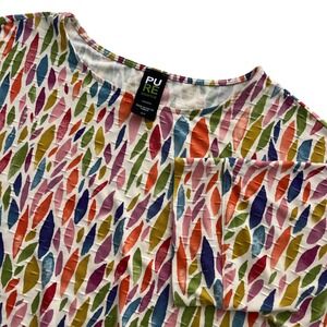 PURE ESSENCE Womens S Multicolor Abstract Pattern Tie Front Dolman Sleeve Blouse